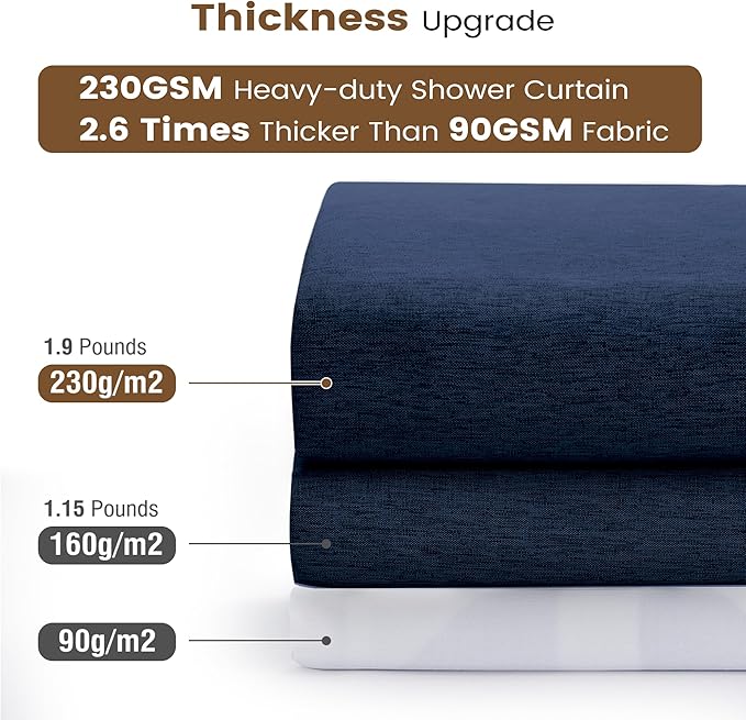 BTTN 3 in 1 Shower Curtain with Liner - 84 Inch Extra Long Linen Textured Fabric Shower Curtain Set with Plastic Hook, Tall Modern Heavy Duty Waterproof Shower Curtain for Bathroom, Navy Blue, 72x84