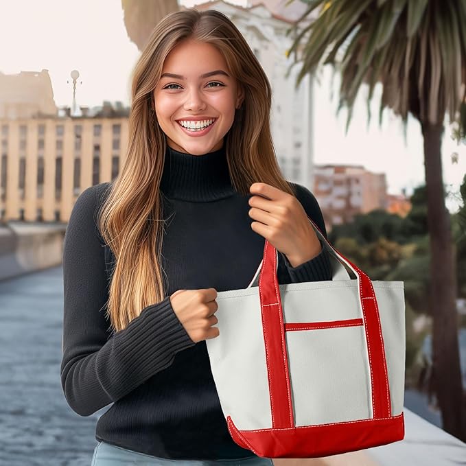 DALIX 14" Mini Small Cotton Canvas Party Favor Wedding Gift Tote Bag in Red White