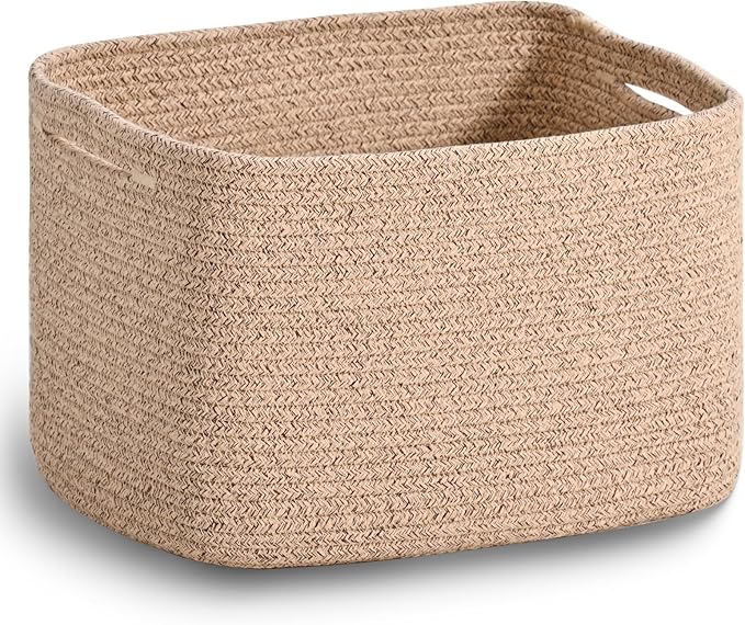 ICERZCZ Woven Cotton Rope Storage Basket for Organizing, Cute Decorative Baskets for Gifts Empty, Organizer Bins for Dog Toy, Baby Laundry, 15“×11”×9.5“, Brown