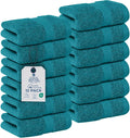 DAN RIVER 12-Pack Premium 100% Cotton Teal Face Towels for Bathroom - Reusable Face Wash Cloths for Showering 12x12 Inches - 550 GSM Super Soft & Absorbent Luxury WashCloths for Body, Spa & Gym