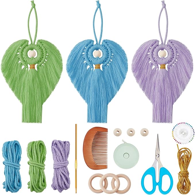 FREEBLOSS 3 Set Colorful Macrame Angel Kit - Angel Hanging Ornament Boho Wall Hanging Decor DIY Kit Gift for Mom Girls