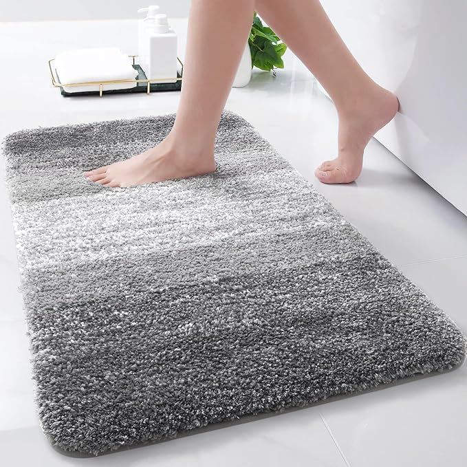 Arotive Microfiber Bathroom Rugs, Shaggy Soft and Absorbent Bath Rug, Non-Slip, Thick Plush Machine Washable Dry Bath Mats for Bathroom, Tub and Shower, 24x16, Grey, Rectangular
