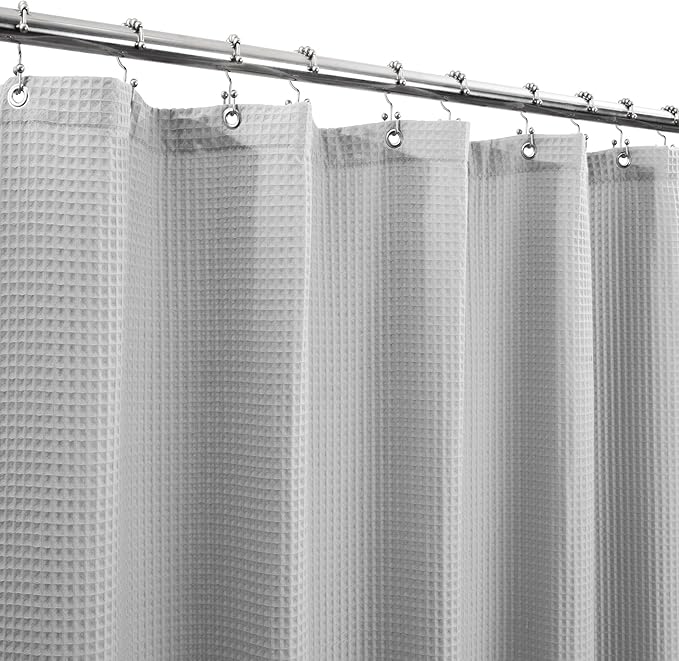 Barossa Design Cotton Blend Shower Curtain Honeycomb Waffle Weave, Grey Fabric Shower Curtains for Bathroom with Hotel Grade & Spa Style, Machine Washable - Lake Wanaka Gray, 72x72