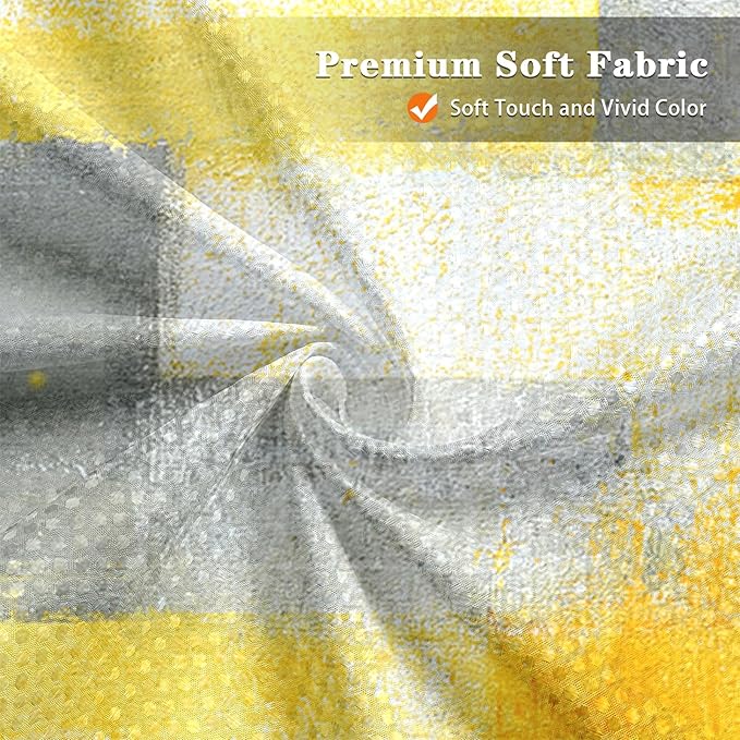 Culudea Grey Yellow Painting Shower Curtain Set, Gray Contemporary Abstract Bathroom Window Waterproof Shower Curtain Set for Bathroom Decor