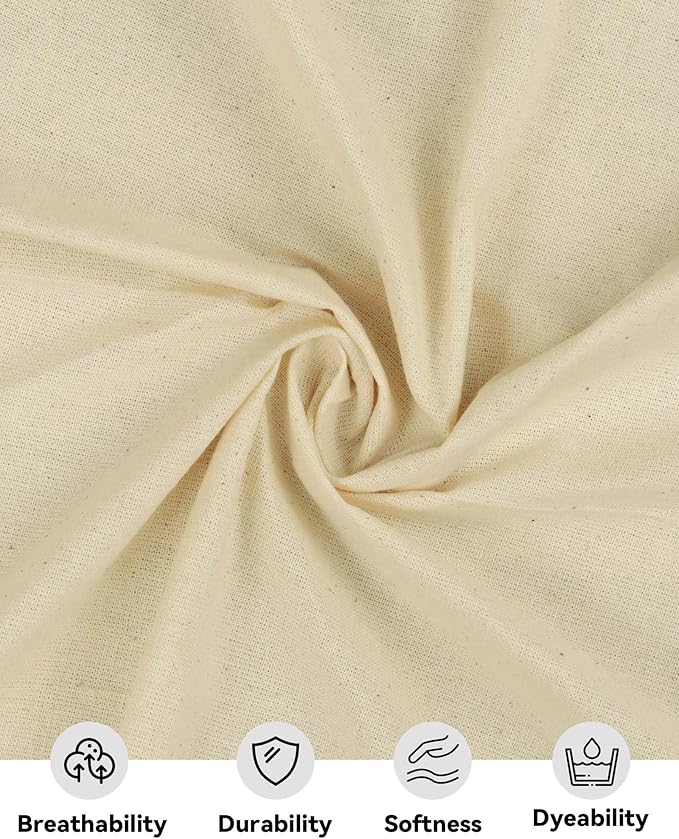 HOTGODEN Medium Weight 100% Cotton Muslin Fabric: 63 inch x 2 Yards Unbleached Muslin Linen Fabric Material for Sewing Material Apparel Cloth