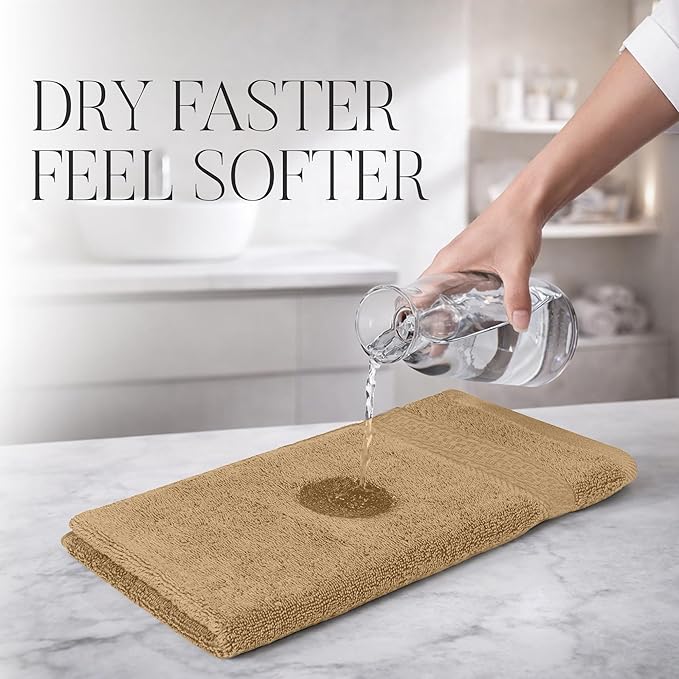 RIVERSIDE 12 Pack Premium 100% Cotton Face Wash Cloths, 12 x 12 Inches, Soft & Absorbent Face Towels for Bathroom Wash Clothes, 550 GSM, Luxury WashCloths for Showering, Body, Spa & Gym, Tan