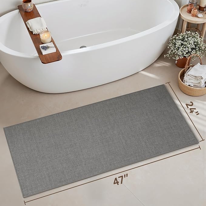 MontVoo Bathroom Runner Rug-Ultra Thin Non Slip Bath Mat Runner for Bathroom Mat Quick Dry, Rubber Backing Washable Runner Bathroom Rugs Fit Under Door, Absorbent Bath Rug,24"x47",Grey
