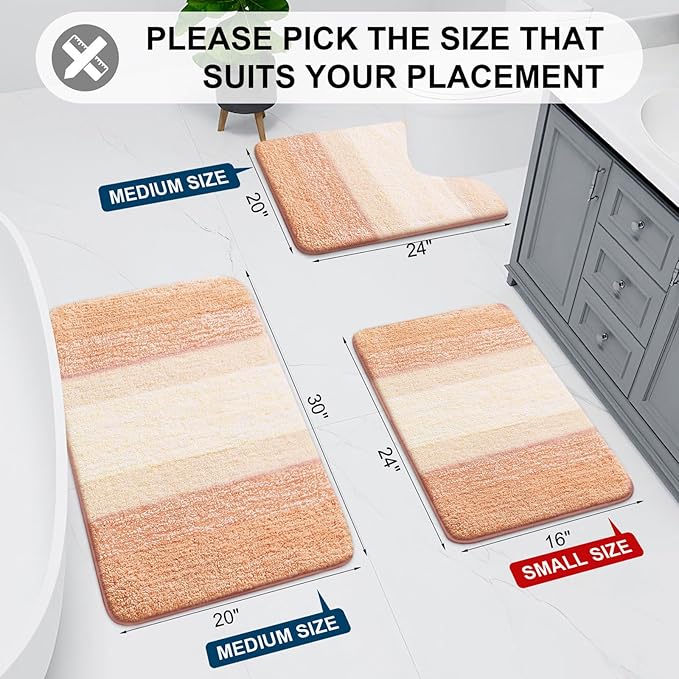 Arotive Microfiber Bathroom Rugs, Shaggy Soft and Absorbent Bath Rug, Non-Slip, Thick Plush Machine Washable Dry Bath Mats for Bathroom, Tub and Shower, 36x24, Peach, Rectangular
