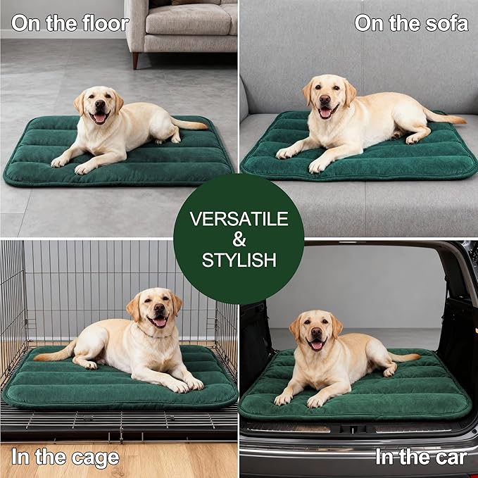 Fogkiss Dog Bed Mat, Reversible Dog Crate Pad with Washable Kennel Mat and Soft Foam, Flat Pet Bed for Dogs & Cats, for Crates Carriers & Travel (Green, 34" L*20" W*1.5" Th)