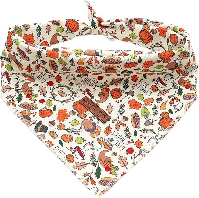 Elegant little tail Dog Bandana, Thanksgiving Turkey Girl Boy Dog Bandanas for Small Medium Large Dogs Washable Square Pet Scarf Adjustable Pet Kerchief