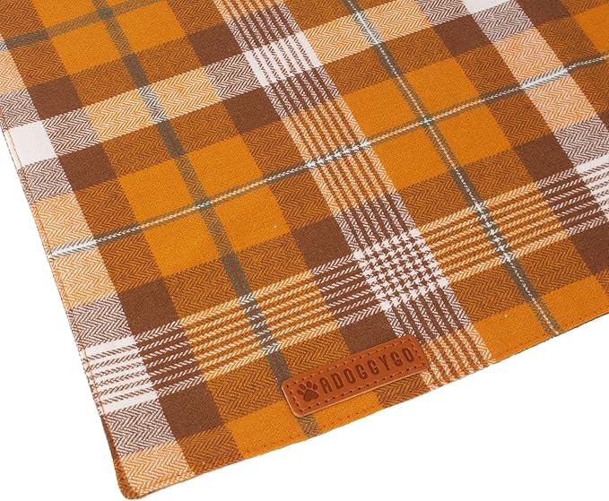 ADOGGYGO Fall Dog Bandanas 2 Pack, Halloween Thanksgiving Holiday Pet Scarf, Multiple Sizes Offered, Orange Plaid Fall Bandana for Medium Large Dogs (Large)