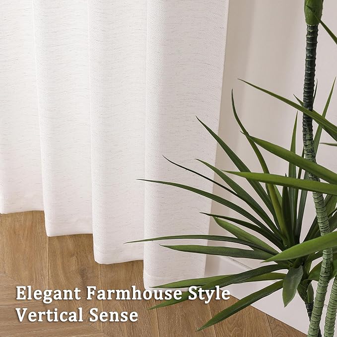 Lecloud Bessie Curtains 63 Inch Length 2 Panels, Soft Faux Linen Textured Farmhouse Curtains, Light-Filtering Rod Pocket Window Treatments for Bedroom Dining Room, Each 40 W x 63 L, Natural