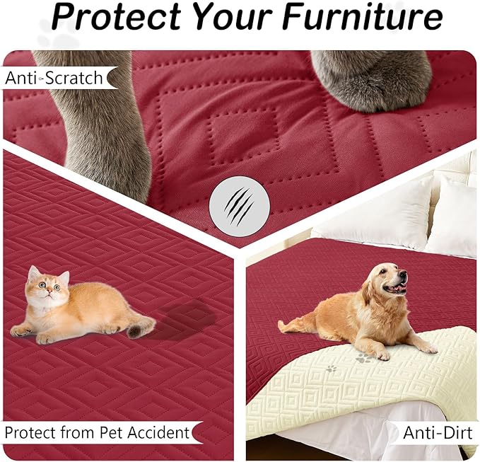 hyha Waterproof Dog Blanket, Soft Dog Bed Cover Pet Blankets, Waterproof Sofa Couch Cover for Dogs Washable, Reversible Pet Couch Covers for Sofa Furniture (40x80 Inch, Wine Red/Beige)