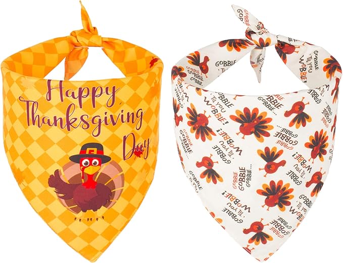 ADOGGYGO Thanksgiving Dog Bandana Fall Autumn Pet Bandana Reversible Triangle Bibs Scarf Accessories for Small Dogs Pets (Small, Thanksgiving)