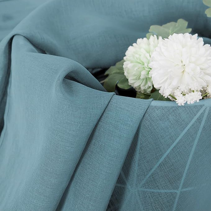 Tollpiz Short Sheer Curtains Linen Textured Living Room Curtain Sheers Light Filtering Rod Pocket Voile Curtains for Bedroom, 42 x 45 inches Long, Dusty Blue, Set of 2 Panels