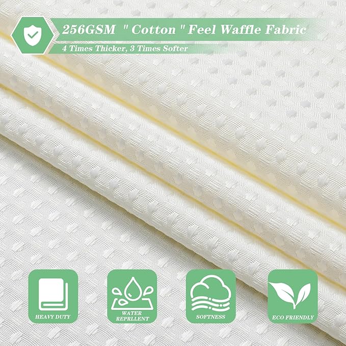 meioro Ivory Shower Curtain, Waffle Weave 256GSM Heavy Duty Textured Fabric Shower Curtains for Bathroom Hotel Spa, Luxury Weighted Polyester Cloth Bath Curtain Set with 12 Hooks, 72Wx78H