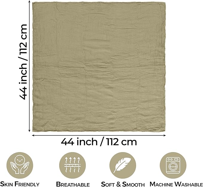Dreamology Receiving Blanket,Muslin Swaddling Blankets for Newborn Boy, Girl, 2 Pack, Soft and Breathable,100% Cotton Swaddle Blanket,Large Baby Swaddle Blanket, 44 x 44 inches | Olive and Acru