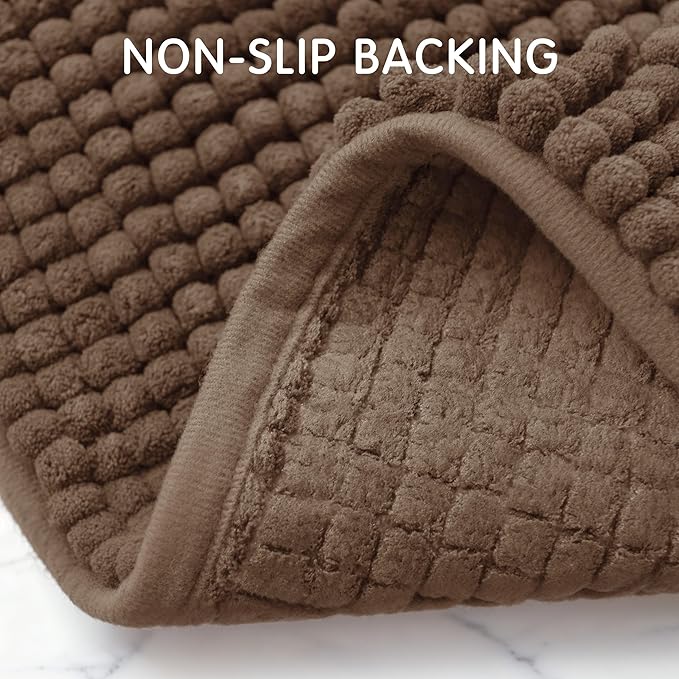 SUBRTEX Bathroom Rugs, 24" x 60" Chenille Bath Rug Soft Short Plush Bath Mat Soft Shower Mat Water Absorbent Shower Mat Quick Dry Machine Washable, Brown