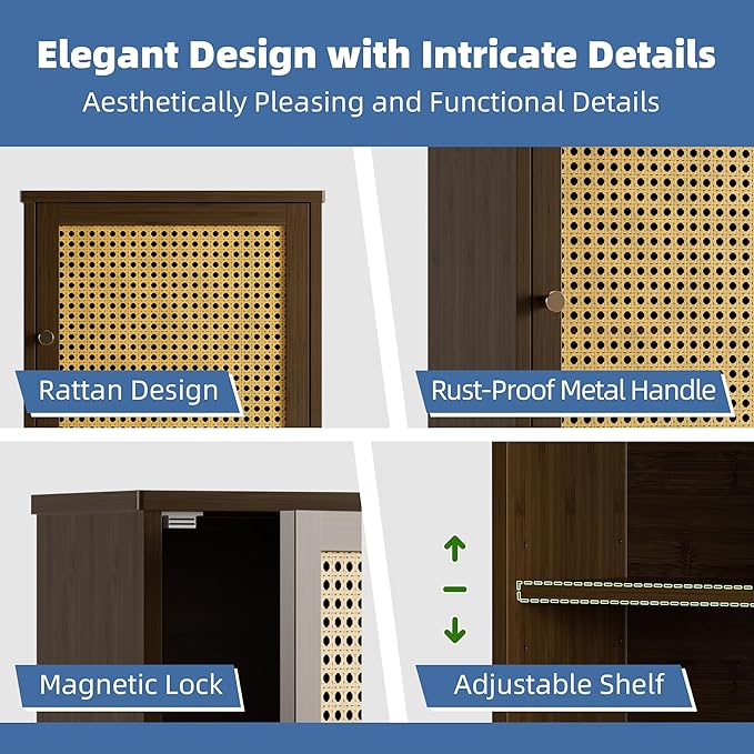 HITNET Bamboo Medicine Cabinet, Wall Mounted Bathroom Cabinet with Adjustable Shelf, Single Rattan Door Hanging Storage Organizer Over Toilet for Entryway, Laundry Room(Walnut)