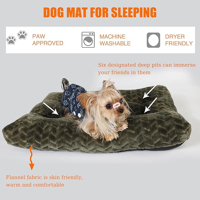 Necesitar Dog Crate Bed for Small Size Dogs Washable fit 24 inch Crate or Cages Kennel Pad with Anti-Slip Pet Pillow Cushion Sleeping Up to 25 lbs Puppy Cat,24x18 Olive Green