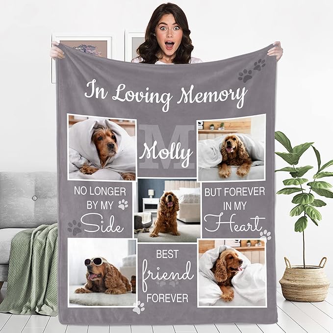 Ecautly Personalized Pets Blanket with Photos, Custom Dog Blanket for Small Dogs, Personalized Dog Blankets with Picture, Dog Memorial Gifts for Loss of Dog, Gifts for Pets Bereavement/Passing Away