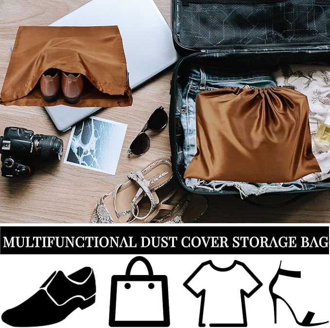 10 Pack Dust Bags for Purses and Handbags, Silk Dust Cover Storage Bag with Drawstring Travel Storage Pouch for Handbag Purse Shoes Boots (Brown, 23.6 × 19.6 in)