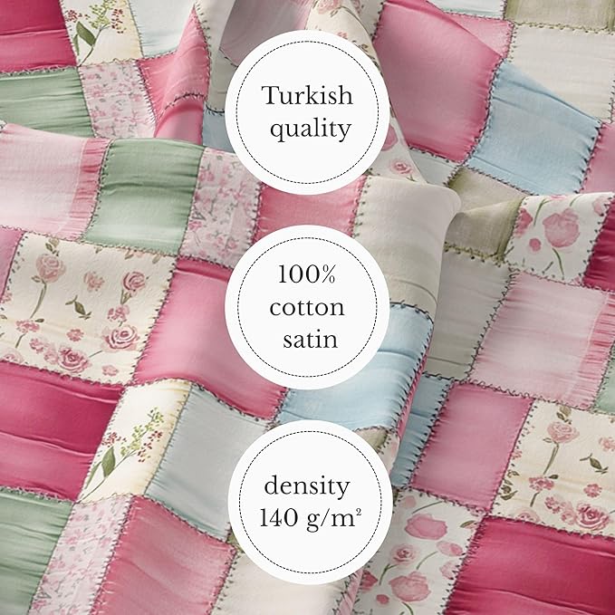 Soft Rose Garden Patchwork Cotton Fabric – Premium Turkish Printed Cotton 140 GSM, Panel 61 x 36.6 Inches, Pre-Cut Quilting & Sewing Fabric Panel for Crafts, Home Decor & DIY Projects (USA Size)