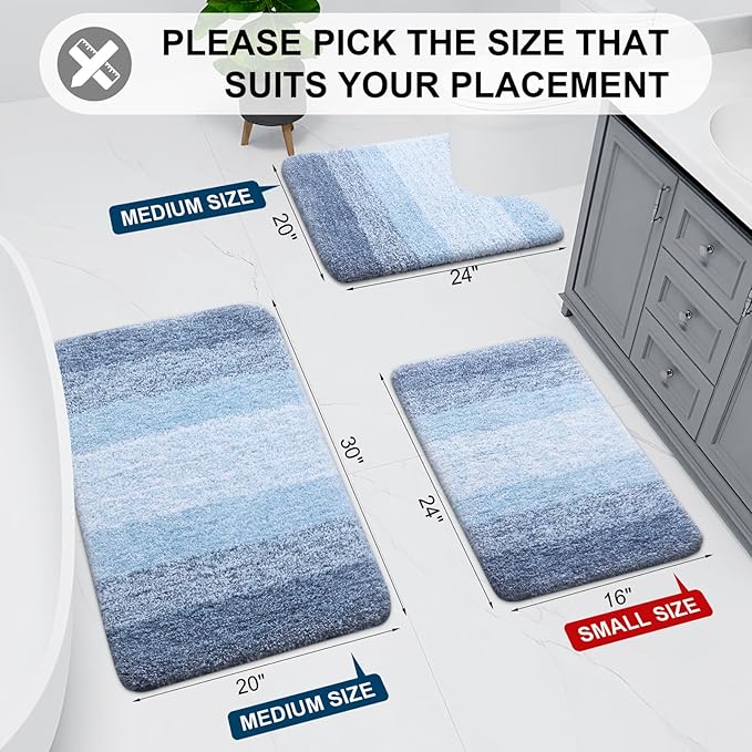 Arotive Microfiber Bathroom Rugs, Shaggy Soft and Absorbent Bath Rug, Non-Slip, Thick Plush Machine Washable Dry Bath Mats for Bathroom, Tub and Shower, 54x24, Light Blue, Rectangular