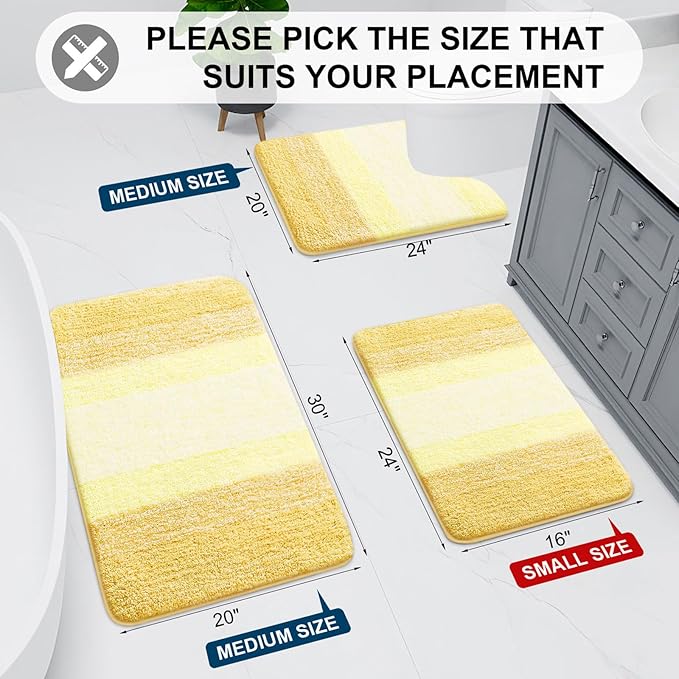 Arotive Microfiber Bathroom Rugs, Shaggy Soft and Absorbent Bath Rug, Non-Slip, Thick Plush Machine Washable Dry Bath Mats for Bathroom, Tub and Shower, 24x16, Light Yellow, Rectangular