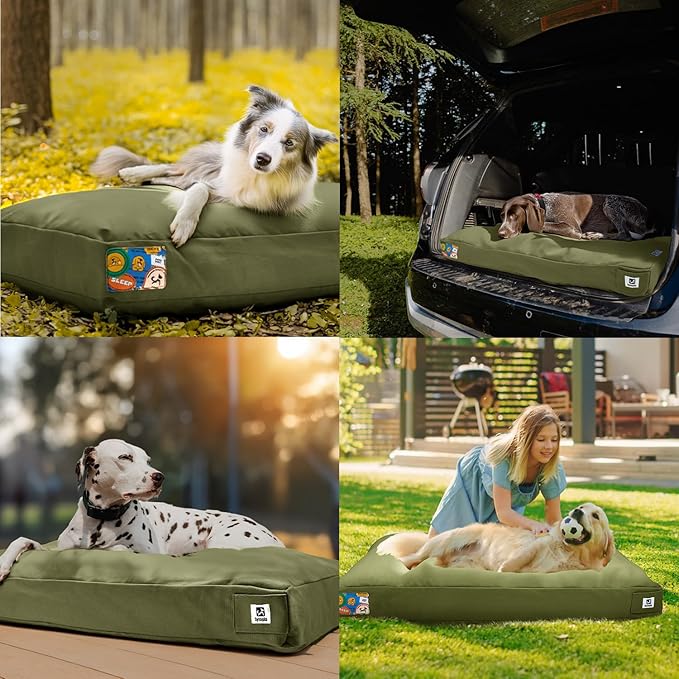 Sytopia 36 Inch Canvas Outdoor Dog Bed for Large and Medium Dogs, Waterproof Washable Removable Cover, Indoor Patio Pet Pad, Green