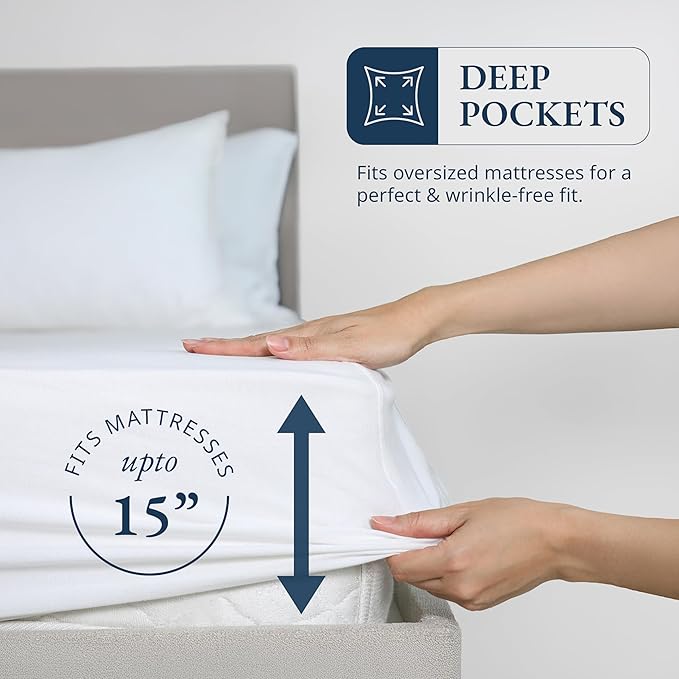 LANE LINEN Twin XL Fitted Sheet, 100% Organic Cotton 2-Piece Set (1 Fitted Sheet, 1 Pillowcase), Percale Weave, Lightweight, Soft, Breathable, Fits Mattress Upto 15" Deep - White(No Flat Sheet)