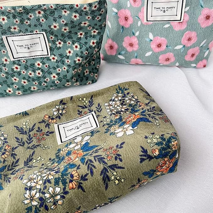 SxoSyo Cosmetic Bags for Women Makeup Bag Large Capacity Purse Travel Toiletry Zipper Storage Pouch Make up Brushes Organizer for Gifts (Plant Flowers, Dark Green)