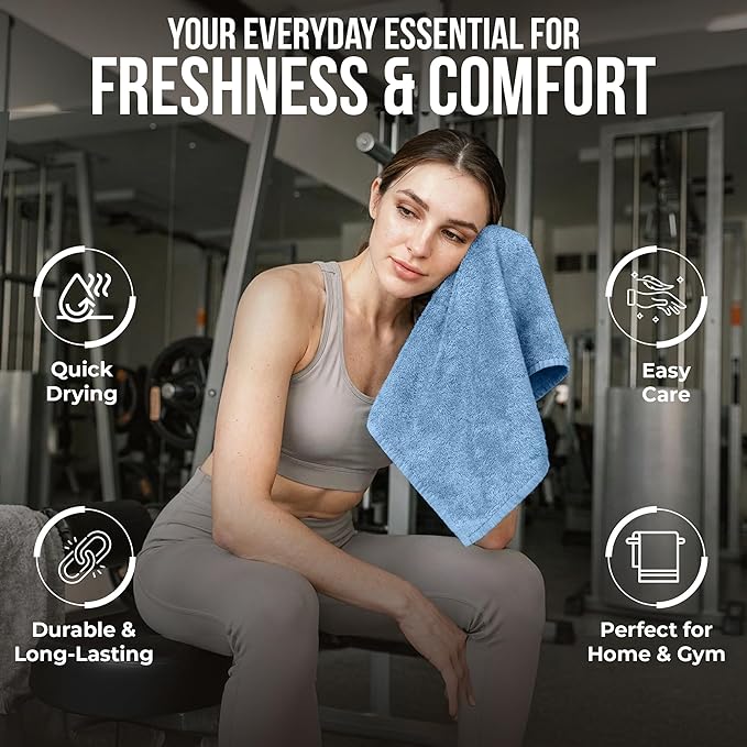 RIVERSIDE 24 Pack Washcloths Set - 100% Cotton [12x12 Inches] - 500 GSM, Soft, Quick-Dry & Highly Absorbent Face Towels - Perfect for Bathroom, Gym, Hotel, Spa & Travel - Electric Blue