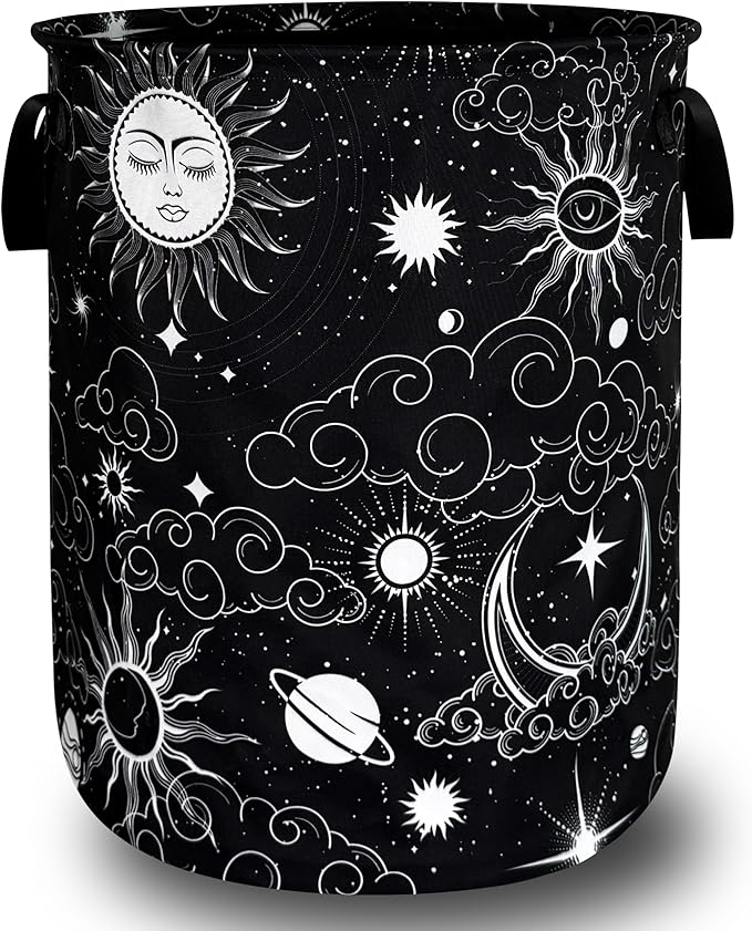 Beautiful Clouds Sun Stars Laundry Basket Oxford Cloth Moon Laundry Hamper With Handle Portable Clothes Storage Basket Foldable Funny Laundry Bag 18.9"x16.5" For Laundry Room/Bedroom/Bathrooms