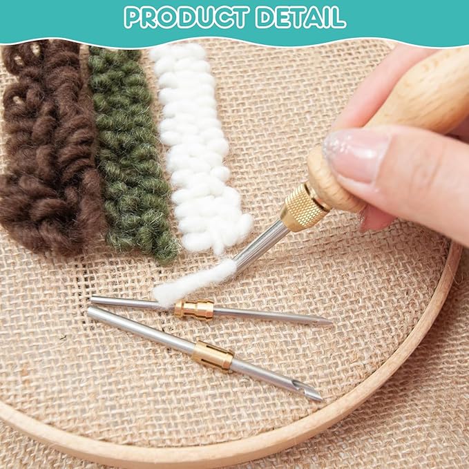 Punch Needle Kit Includes 1.6mm-2mm-2.5mm-3.5mm-5mm Needle,5 Size Metal Needles,Punch Needle Tool for Adult Beginner,Perfect for DIY Craft Decoration&Gift(Blue)