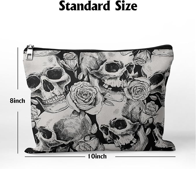 Cafl Human Skulls Makeup Bag Travel Large Death's Head Cosmetic Bag Organizer toiletry Essentials Jewelry Zipper Bag Gift For Women -10×8 inch