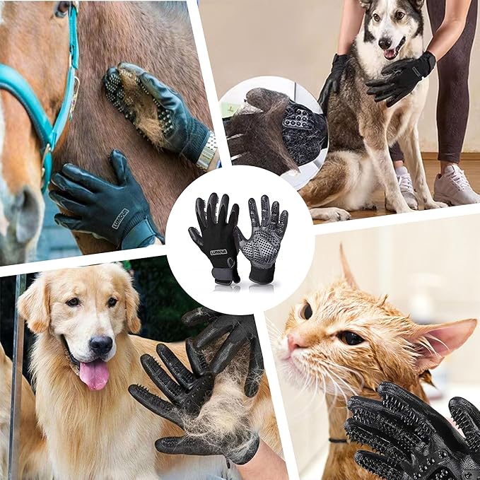 Lumova Pet Grooming Glove – Patented Rubber-Massage Shedding Bath & Hair Remover for Dogs, Cats & Livestock – Lightweight, Flexible, Secure Fit (Black)