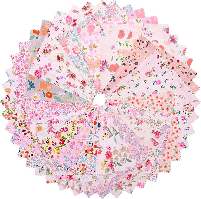 Hanjunzhao 42Pcs Layer Cakes 10 inch Squares for Quilting, Layer Cake Fabric for Quilting 10 inch, Pre-Cuts 10" Squares Cotton Fabric for Sewing, Patchwork, Crafts, and Home Decor - Spring Floral