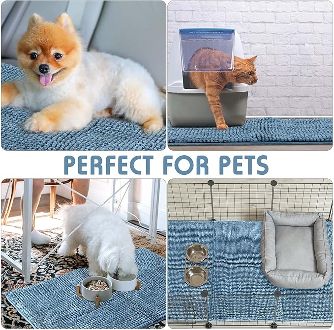 Amylove 4 Pcs Guinea Pig Cage Liner Guinea Pig Bedding Dog Door Mat for Muddy Pet Paws Washable Chenille Pee Pads Small Animal Sleeping Bed for Bunny Hamster(16 x 24 Inch,Rectangular,Blue)