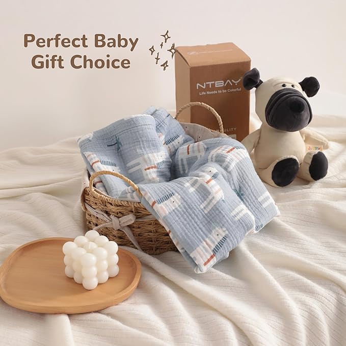 NTBAY 4 Layer Muslin Cotton Toddler Blanket, 30x40 Soft and Breathable Receiving for Newborns and Infants, Perfect for Crib, Stroller, Travel, Lightweight Nursery Blanket, Palm and Zebra