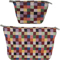 fahombag 2 Pcs Checkered Makeup Bag Set Canvas Cosmetic Pouch for Women Large & Small Cute Preppy Aesthetic Travel Toiletry Pouch Organizer for Purse Skincare Brushes, Multicolor
