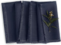 Solino Home Navy Blue Linen Napkins Set of 4-100% Pure Linen Cloth Washable Dinner Napkins 20 x 20 Inch for Winter - Fringe