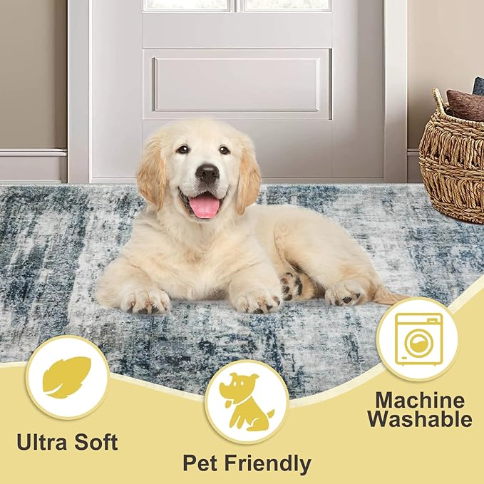 COMSLE Door Mat, Front Door Rug Indoor for Entrance Faux Wool Absorbent Non Slip Modern Throw Rug for Entryway Bedroom Muddy Paws - Pet Friendly, 36x60 Inches, Green/Worn Blue Machine Washable