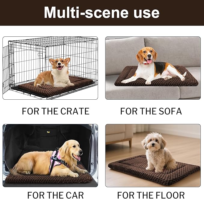 Dog Bed Crate Mat, Soft Durable Washable Anti-Slip Kennel Pad for Dogs & Cats, Reversible (Dark Brown, M(30"*20"*1.5"))