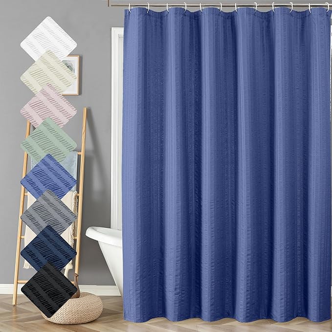 Aiyufeng Extra Long Royal Blue Shower Curtain 96 Inch Long, Embossed Texture Fabric Bathroom Shower Curtain, Large Hotel Bath Curtain with 12 Holes, 72x96, Blue