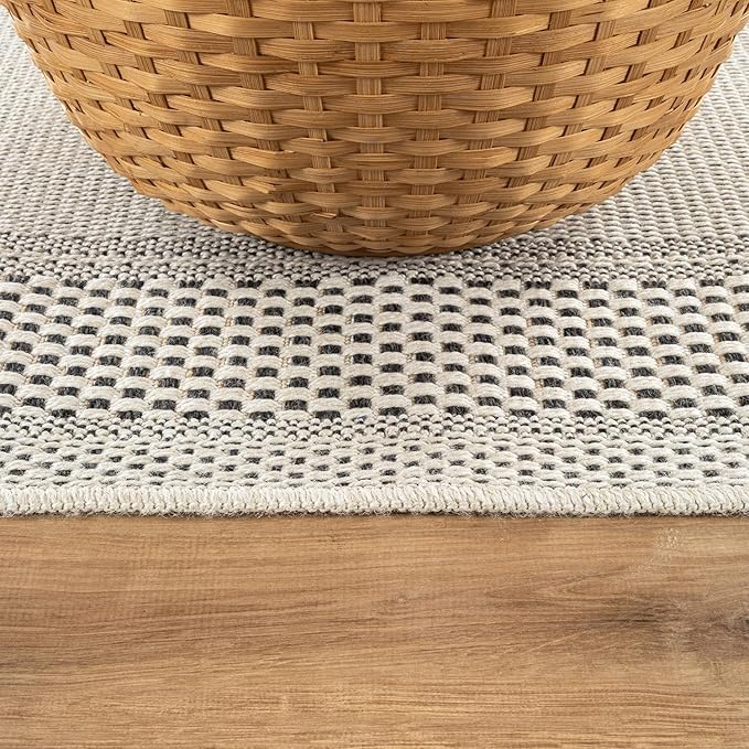 CAMILSON Easy Jute Rug 4x6, Indoor Outdoor Off-White Color Fiber Area Rugs for Living Room Patio and Dining Room Rug, Bordered Boho Woven Design, Easy-Cleaning, Washable Outside Carpet (4 x 6)