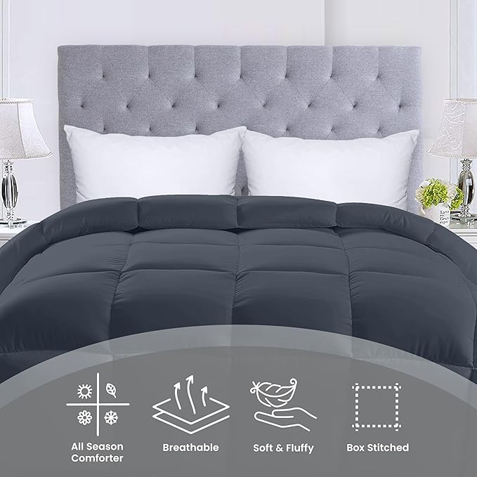 Utopia Bedding Comforters King Size, All Season Duvet Insert, Down Alternative Box Stitched Bed Comforter with Corner Tabs, Machine Washable (Grey)