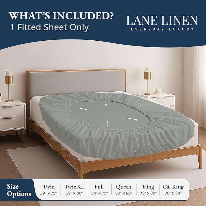 Lane Linen 100% Egyptian Cotton Twin XL Size Fitted Sheet Only (39"x81" + 15") - Elegant Sateen Weave, Ultra Soft, Breathable, Highly Durable, Deep Pockets Upto 17" - Mineral