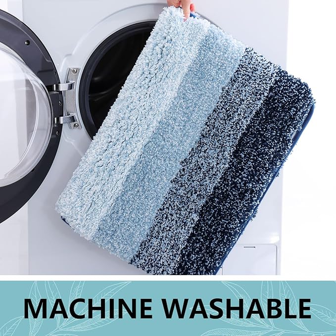 Arotive Microfiber Bathroom Rugs, Shaggy Soft and Absorbent Bath Rug, Non-Slip, Thick Plush Machine Washable Dry Bath Mats for Bathroom, Tub and Shower, 24x16, Dark Blue, Rectangular