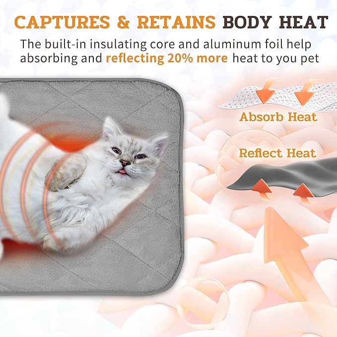 NWK Fluffy Self Warming Cat Mat, Cat Blanket, Thermal Dog Mat, Washable, Non-Slip Bottom for Sofa & Crate & Kennel & Car Seat (Misty Gray, Large (35'' X 23'' X 0.4''))